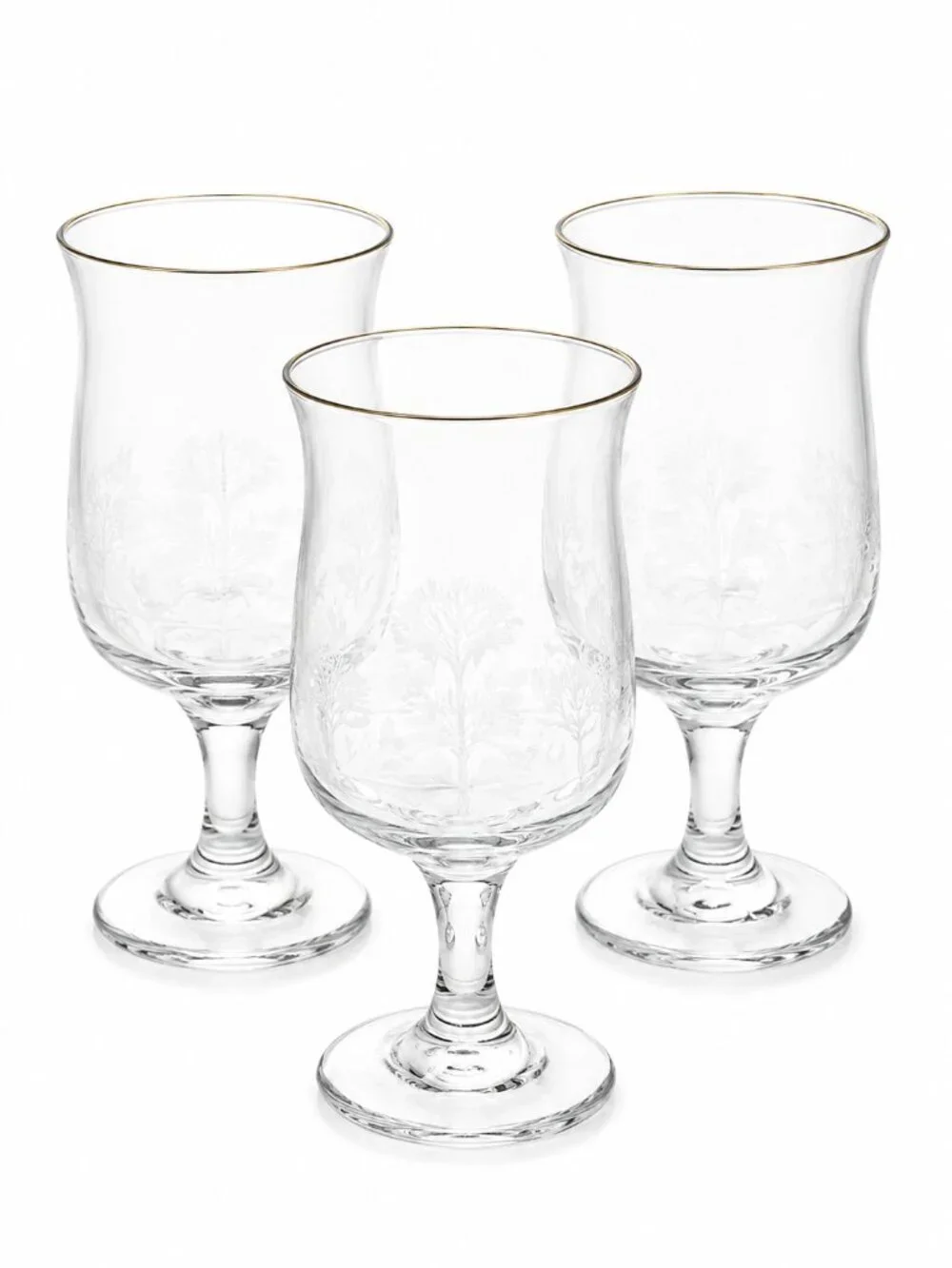 Vintage Libbey Winter Wonderland Wine Glasses with Gold Rim - Set of 3